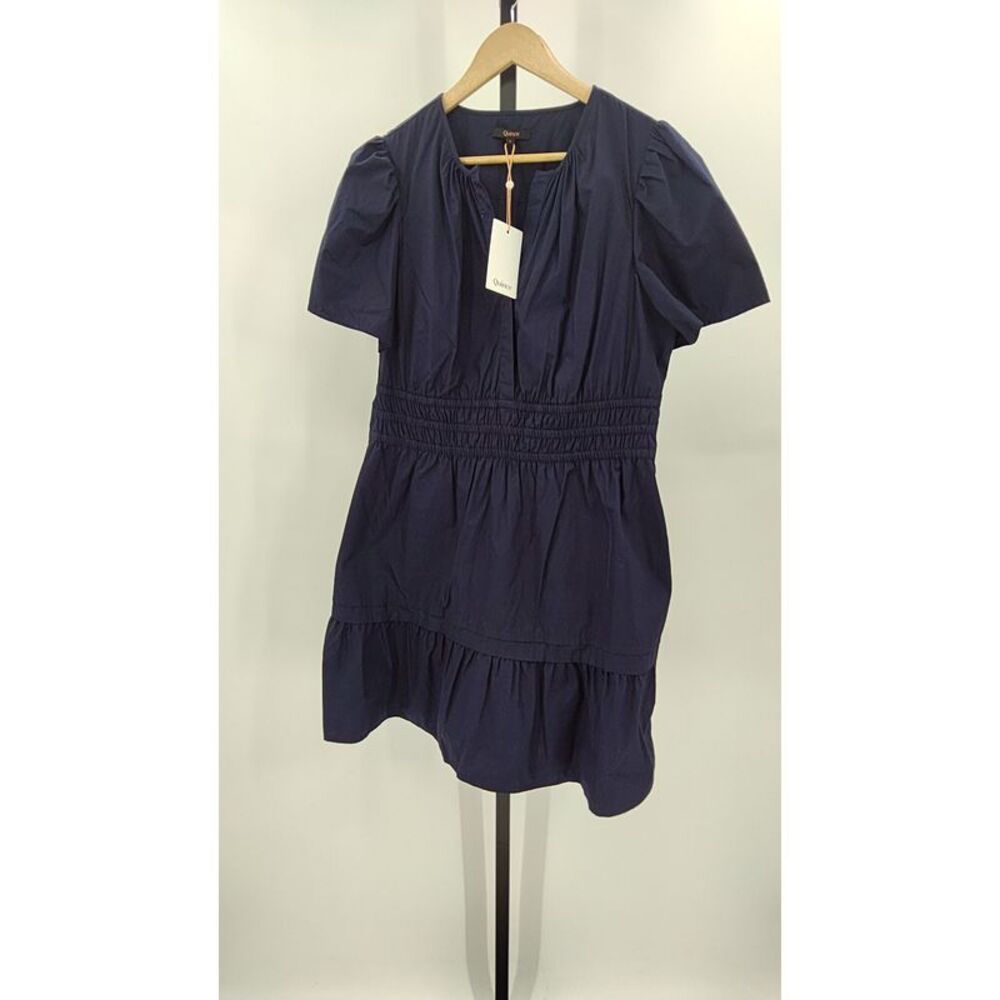 Quince Navy Short-Sleeve Tiered Mini Dress